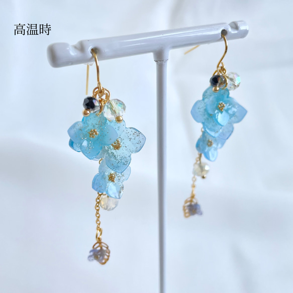 色が変わる紫陽花イヤリング/ピアス ٭❀* 淡いグラデーション 揺れる大人可愛い耳飾り 華やか 軽い レインコーデ 10枚目の画像