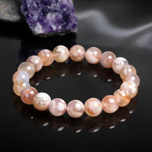 348 一枚絵、一品/10mm 桜瑪瑙 クリスタル ブレスレット