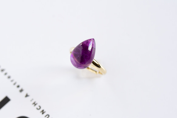 寶石紫水晶梨形凸圓戒指均碼二月生日石 第2張的照片