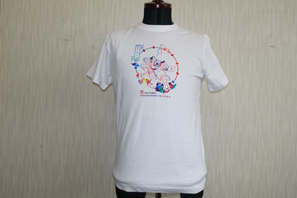 手捺染オリジナルTシャツ（雷神×邦人図） 2枚目の画像