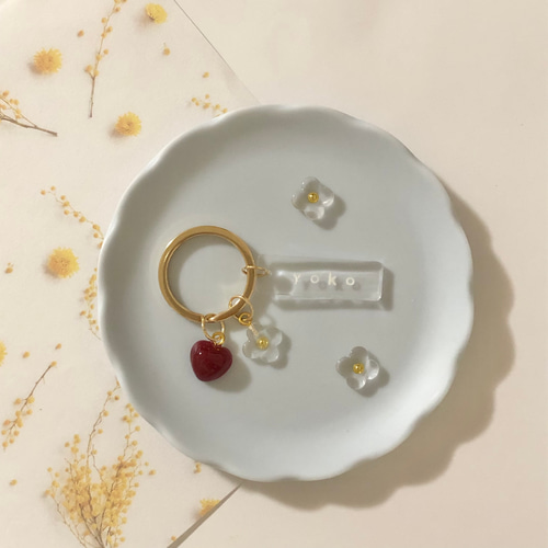 名入れ】クリア ネームキーホルダー【ダブルチャーム】ネームタグ