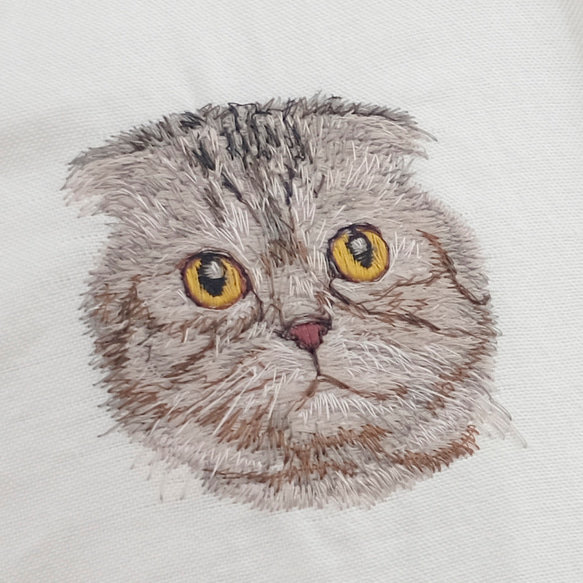 スコティッシュフォールド刺繍 on 無印良品定番シャツ｜猫シャツ・ネコシャツ・ねこシャツ 1枚目の画像