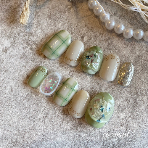 ネイルチップNo.204 落書きネイル ドライフラワーネイル チェック  