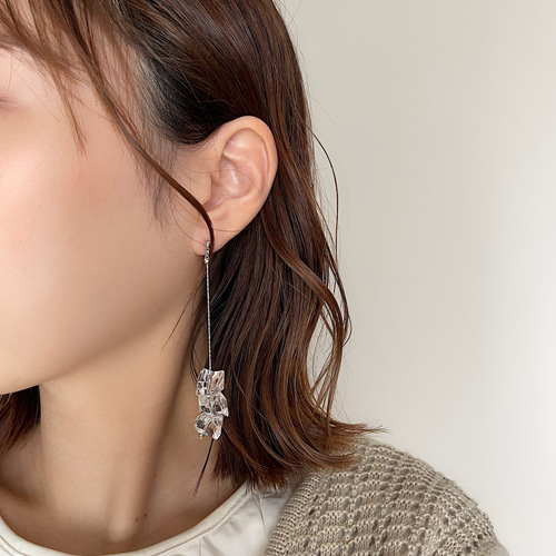 クリアアイス クリアピアス 透明ピアス 夏ピアス イヤリング チェーン
