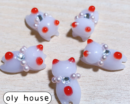 ぐで猫シリーズ サクラ猫首輪@1 5匹セット レジン パーツ デコパーツ