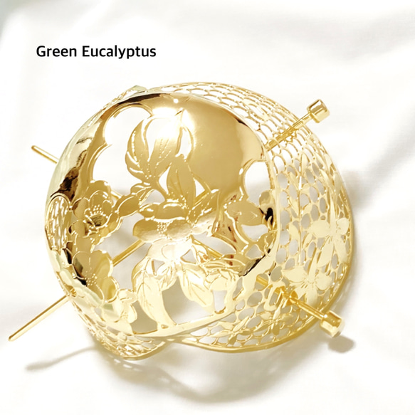 お団子ヘア用「日本の華が咲き香る」マジェステ  シニョンカバー　K24gp ゴールドコーティング　浴衣ヘア　着物ヘア 2枚目の画像