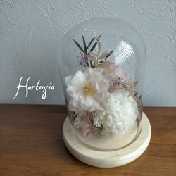 White × pinkトルコキキョウ クリスマスローズ ドーム型アレンジメント お供え 仏花プリザーブドフラワー 2枚目の画像