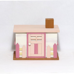 かわいいお家の小物入れ　木製　マスクケース（小）（フロリダピンク） 2枚目の画像