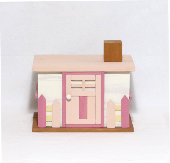 かわいいお家の小物入れ　木製　マスクケース（小）（フロリダピンク） 2枚目の画像