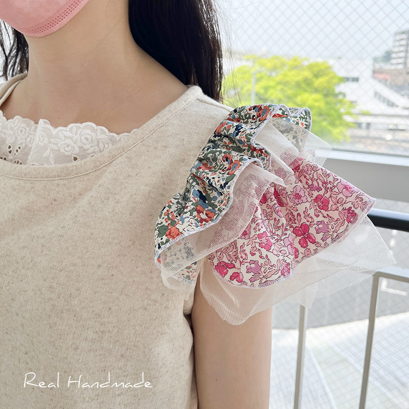 [予約販売] オートミールリバティとチュール袖ヒラプルオーバー