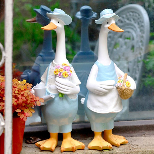 庭オブジェ アヒル/ダック 夫婦 2点セット インテリア雑貨 樹脂置物