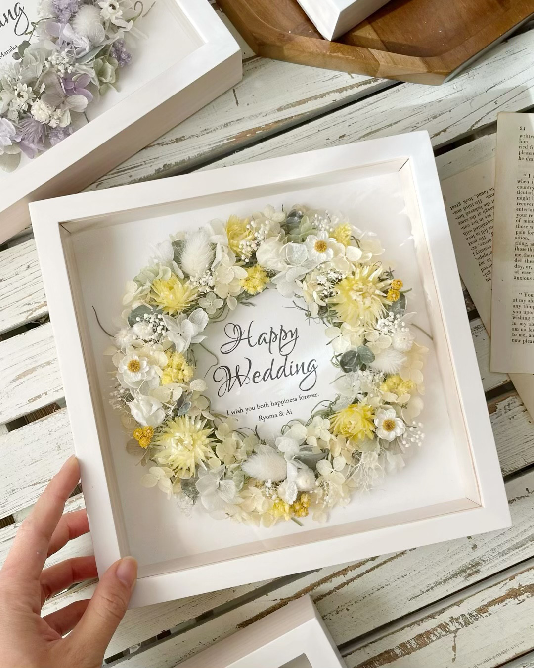 名入れ可｜ドライフラワーフォトフレームリース＊イエロー