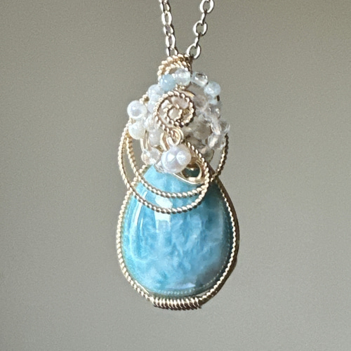 カリブ海の宝物＊ラリマーの14kgfワイヤージュエリー ネックレス