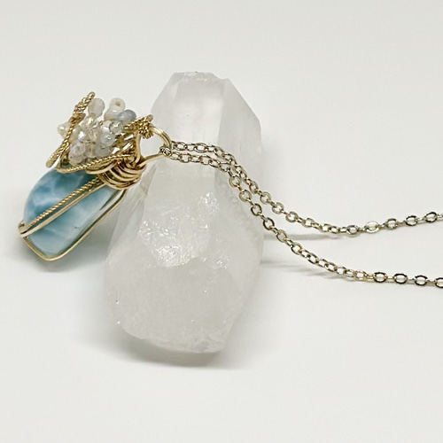 カリブ海の宝物＊ラリマーの14kgfワイヤージュエリー ネックレス