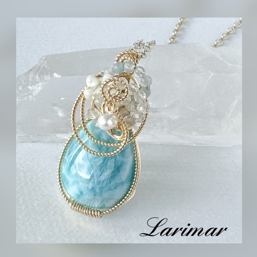 カリブ海の宝物＊ラリマーの14kgfワイヤージュエリー ネックレス