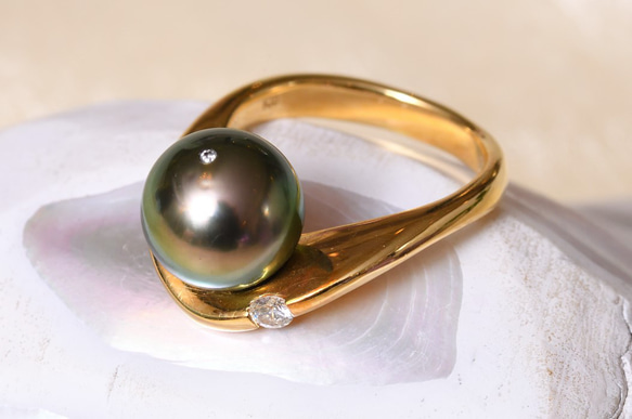 海の贈り物～真珠（ピーコック・グリーン）の指輪～ 5枚目の画像