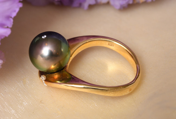 海の贈り物～真珠（ピーコック・グリーン）の指輪～ 1枚目の画像