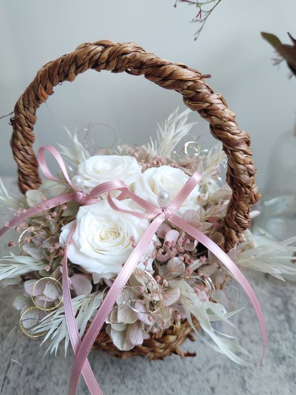 miniバラ&紫陽花のリングピロー【mini basket】Pale Pink 5枚目の画像