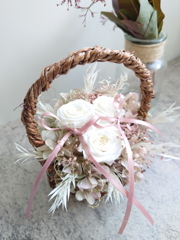 miniバラ&紫陽花のリングピロー【mini basket】Pale Pink 6枚目の画像