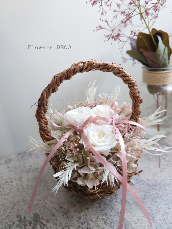 miniバラ&紫陽花のリングピロー【mini basket】Pale Pink 1枚目の画像