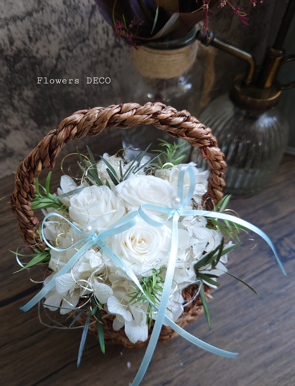 miniバラ&紫陽花のリングピロー【mini basket】Classical white 3枚目の画像