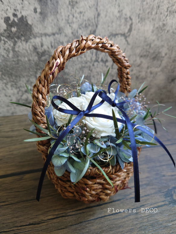 miniバラ&紫陽花のリングピロー【mini basket】Classical white 8枚目の画像