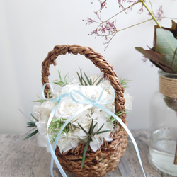 miniバラ&紫陽花のリングピロー【mini basket】Classical white 4枚目の画像