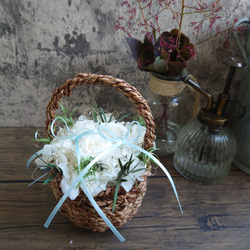 miniバラ&紫陽花のリングピロー【mini basket】Classical white 5枚目の画像