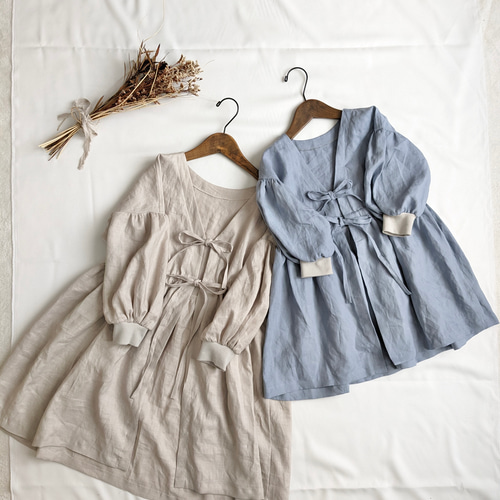 リネン×割烹着】前後どちらでも着られる4wayかっぽう着 |くすみブルー