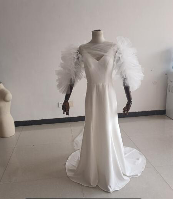 ウェディングドレス ホワイト 人気上昇！キャミソール ショール パール  