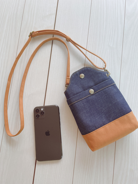 岡山デニム 倉敷帆布 バイカラー スマホポシェット スマホ