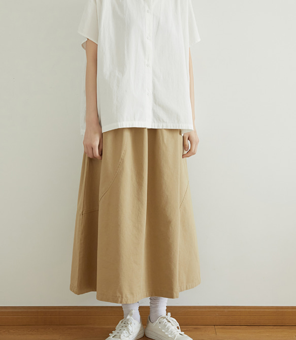 #スカートA字型　スカート ミドル丈スカート  レディース 　ロングスカート　コットン 4枚目の画像