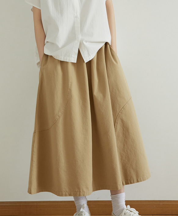 #スカートA字型　スカート ミドル丈スカート  レディース 　ロングスカート　コットン 1枚目の画像