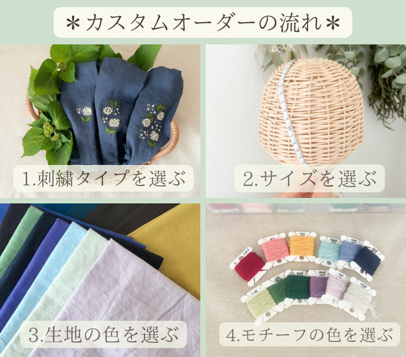 【カスタムオーダー】紫陽花の刺繍ヘアターバン(ヘアバンド)/ハーフリネン 4枚目の画像