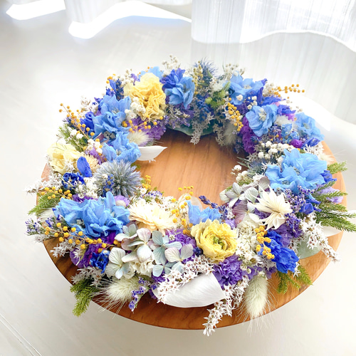 夏のBlue ドライフラワー リース サムシングブルー 父の日 母の日 新築