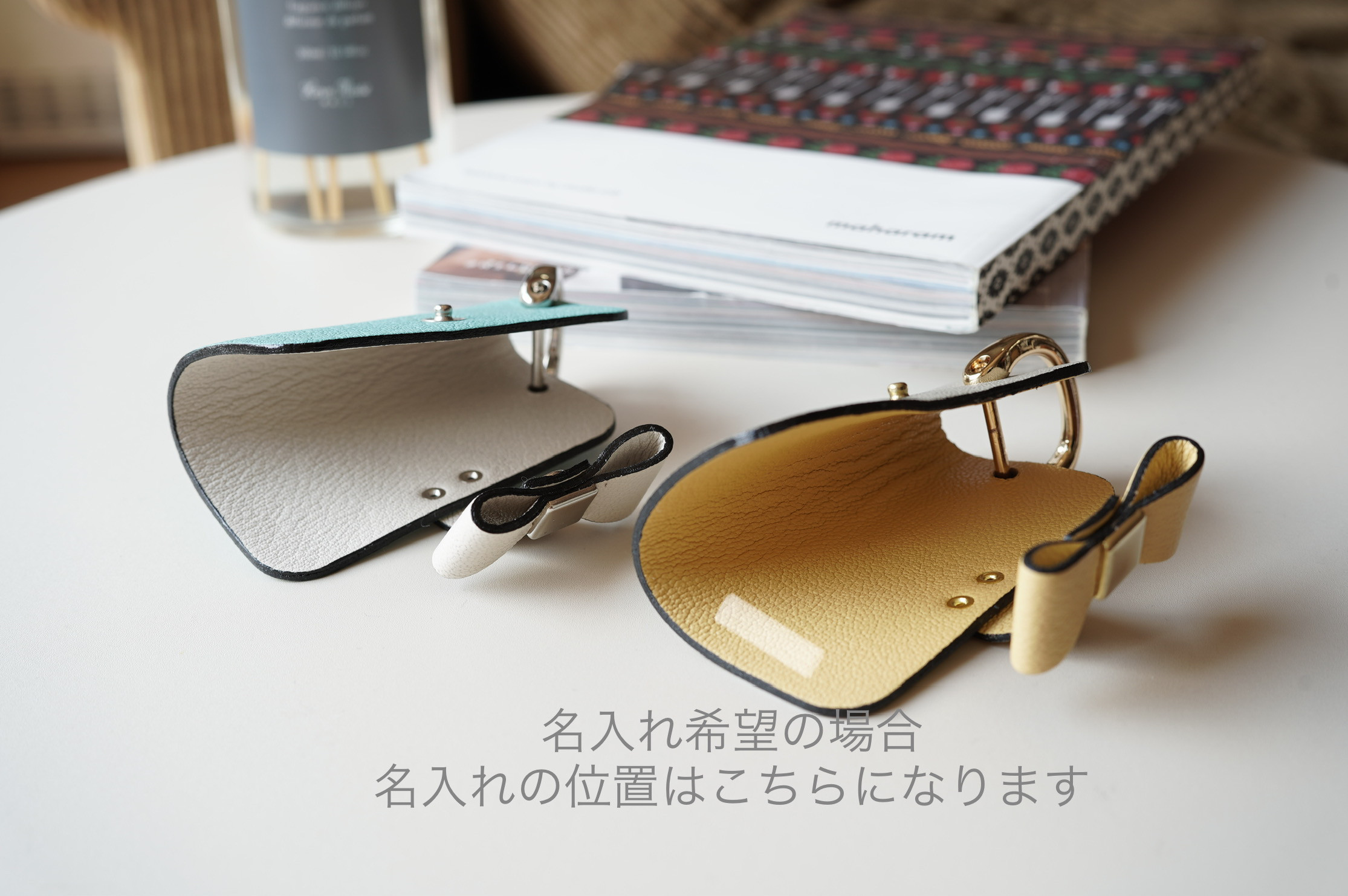 フランス産山羊革シュリーのコンパクトリボンキーケース スマートキーケース　本革 マカロンカラー