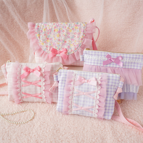 pinky⭐︎ショルダーバッグ等3点⭐︎女の子入園入園グッズ⭐︎ハンドメイド 通園バッグ ショルダー 通販 保育園 幼稚園 おしゃれ かわいい