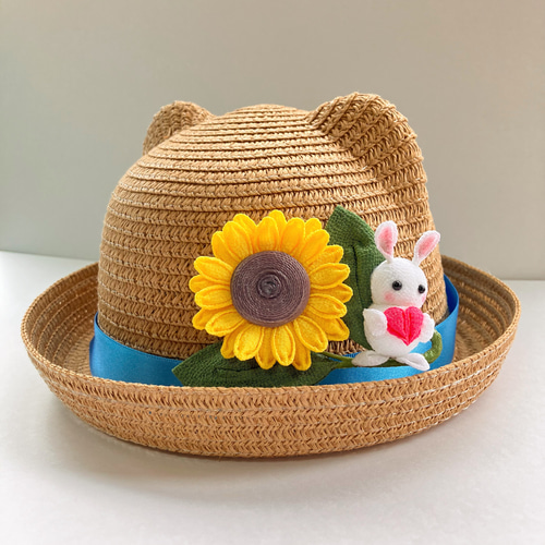ひまわりとうさぎちゃん つまみ細工ブローチ ブローチ Marimo