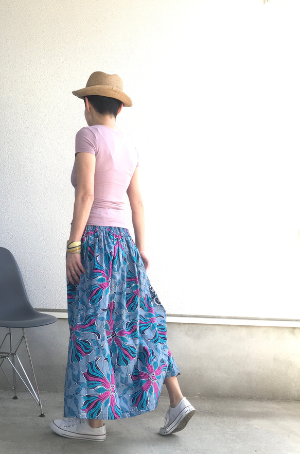 【受注製作】アフリカン綿プリント　腰シャリング　ロング　スカート 1枚目の画像