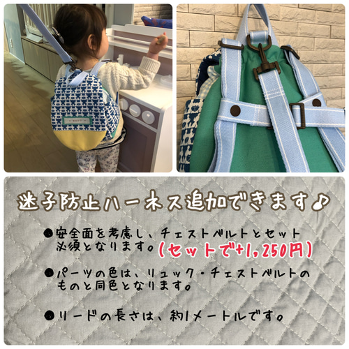 名入れ/送料無料＊ベビーリュック ペールグリーン系花柄系パッチワーク