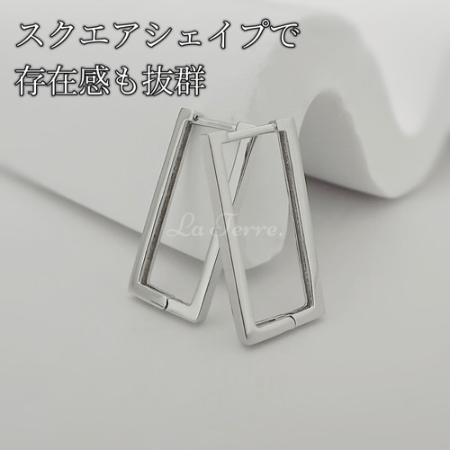 ワンタッチスクエアフープピアス 金属アレルギー対応 silver925