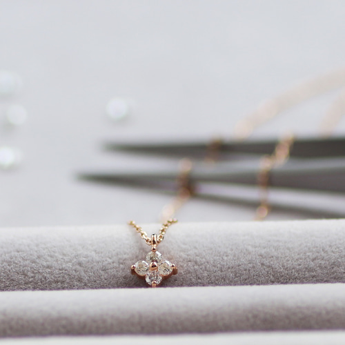 4枚花びらのダイヤモンド0.132ct K10ピンクゴールドネックレス 4枚花びらのダイヤモンド0.132ct K10ピンクゴールドネックレス