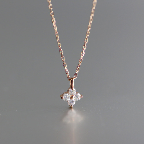 4枚花びらのダイヤモンド0.132ct K10ピンクゴールドネックレス 4枚花びらのダイヤモンド0.132ct K10ピンクゴールドネックレス