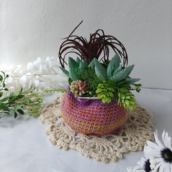 多肉植物　ニット編み　がま口 　人工観葉植物　フェイクグリーン　プレゼント　インテリア　造花 4枚目の画像