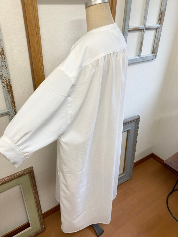 促銷價 成人連衣裙❤️ 縮褶四分之三袖襯衫連衣裙 白色（尺碼不限 LL） 第11張的照片
