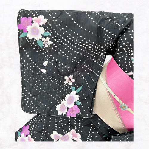 上質 浴衣(黒紫 たたき染め 牡丹の花 ト一ルサイズ 155㎝～165㎝) 