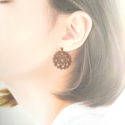 *＊。marrone scuro細糸*＊。タティングレース ピアス*＊。こげ茶色＊細糸＊ピアス ＊イヤリング＊brown 11枚目の画像