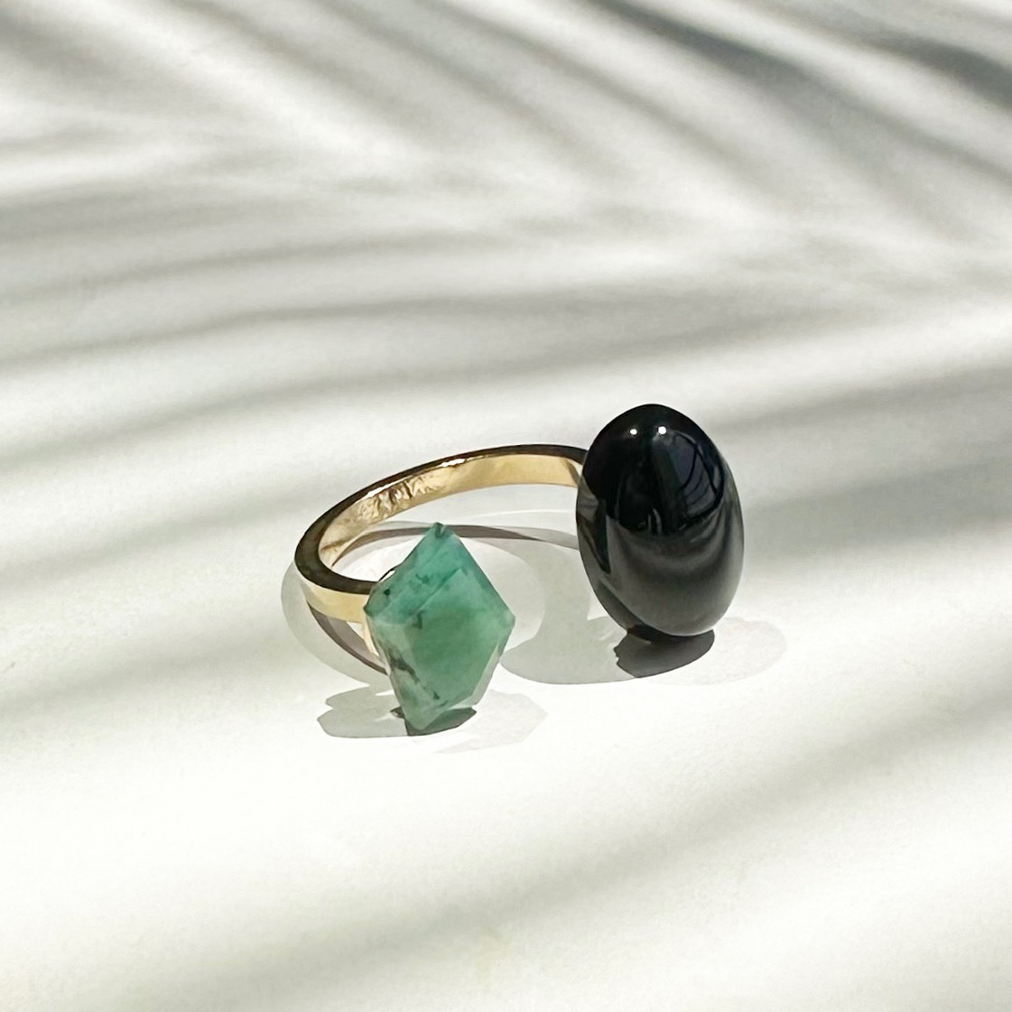 Fork Ring-Onyx×Emerald（ブラックオニキス×エメラルド）