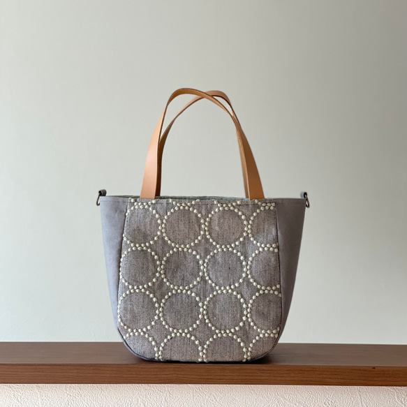 ⚮̈ミナペルホネン タンバリン gray × moss mint まるっこトート