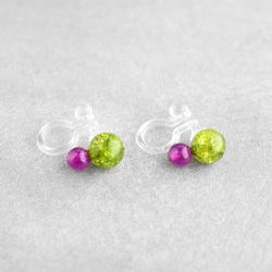 雙色耳環碎綠蔓越莓粉紅色非穿孔耳環天然石水晶玉石生日禮物 第5張的照片